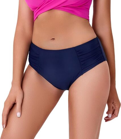COCOPEAR Full Coverage Bikini Bottoms for Women Mid Rise Bathing Suit Bottoms for Women Ruched Tummy Control Swim Bottoms in Kuwait
