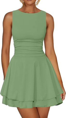 Kaximil Women's Ruffle Hem Boat Neck Mini Dress Sleeveless Ruched Corset Short Party Dresses in Saudi Arabia