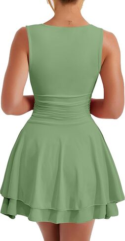 Kaximil Women's Ruffle Hem Boat Neck Mini Dress Sleeveless Ruched Corset Short Party Dresses in Saudi Arabia