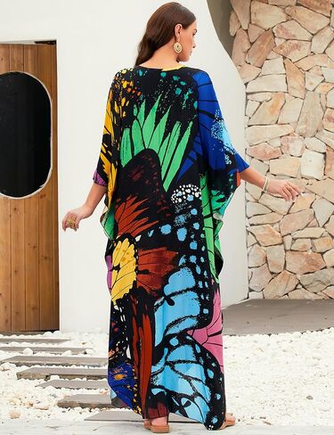 MAKABO Kaftan Dresses for Women, V Neck Moo Moos Colorful Print Cover Ups Caftan Beach Dresses for Swimwear in Kuwait