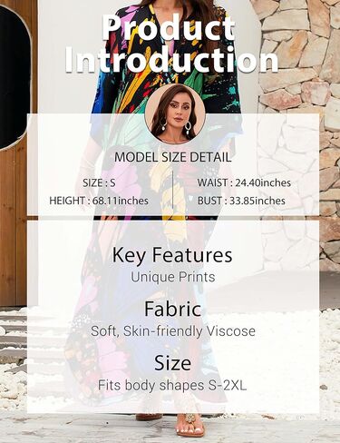 MAKABO Kaftan Dresses for Women, V Neck Moo Moos Colorful Print Cover Ups Caftan Beach Dresses for Swimwear in Kuwait
