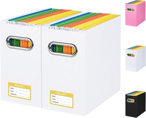 BALEINE File Organizer, File Box with Handle, Cardboard File Folder Organizer, Collapsible Hanging File Organizer for Office Document Storage, Portable File Organizer for Desk (2 Pack, Black) in Saudi Arabia