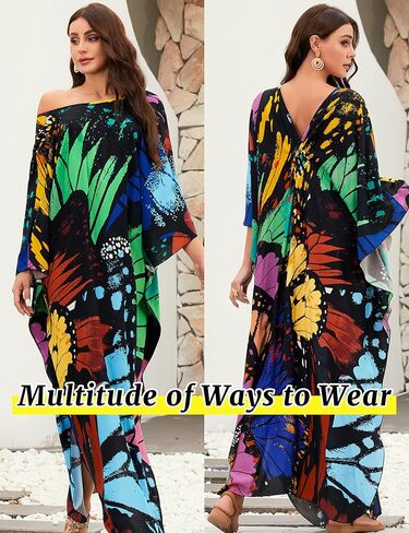 MAKABO Kaftan Dresses for Women, V Neck Moo Moos Colorful Print Cover Ups Caftan Beach Dresses for Swimwear in Kuwait