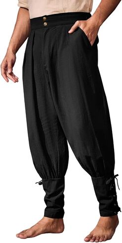 Runcati Mens Medieval Ankle Pants Renaissance Viking Pirate Pants Lace Up Cotton Tapered Halloween Costume Trousers in Saudi Arabia