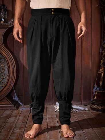 Runcati Mens Medieval Ankle Pants Renaissance Viking Pirate Pants Lace Up Cotton Tapered Halloween Costume Trousers in Saudi Arabia