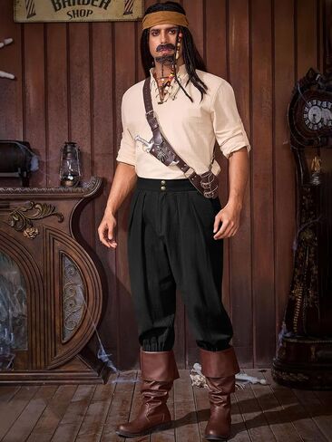 Runcati Mens Medieval Ankle Pants Renaissance Viking Pirate Pants Lace Up Cotton Tapered Halloween Costume Trousers in Saudi Arabia