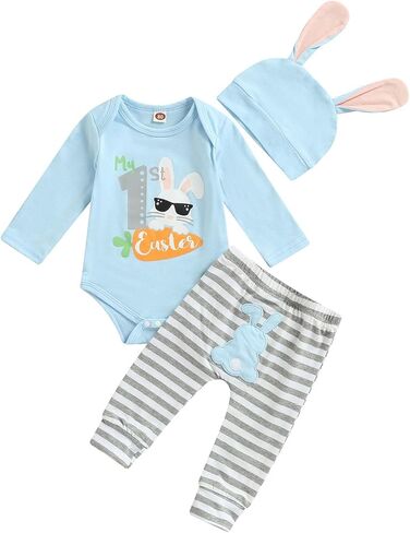 أول ملابسي في عيد الفصح 3pcs Baby Boys Girls Long/Short Sleeve Brunny Print Romper Tops Tops Pants مجموعة عيد الفصح in Kuwait