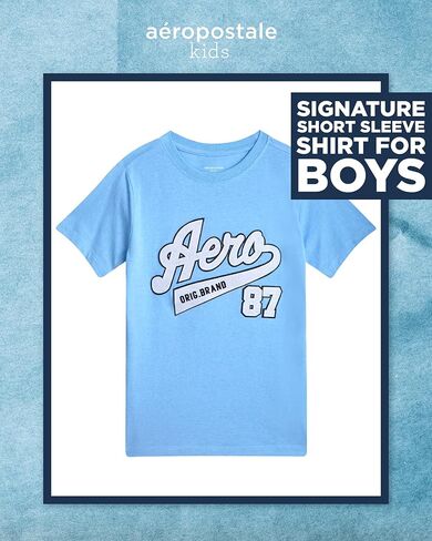 تي شيرت للأولاد من AEROPOSTALE - قميص قطني للأطفال بأكمام قصيرة - تي شيرت كلاسيكي برسومات بياقة دائرية للأولاد (4-16) in Kuwait