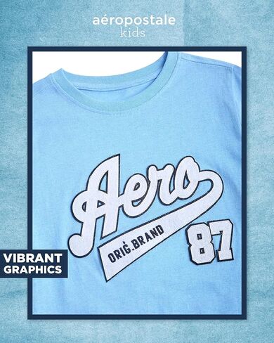 تي شيرت للأولاد من AEROPOSTALE - قميص قطني للأطفال بأكمام قصيرة - تي شيرت كلاسيكي برسومات بياقة دائرية للأولاد (4-16) in Kuwait