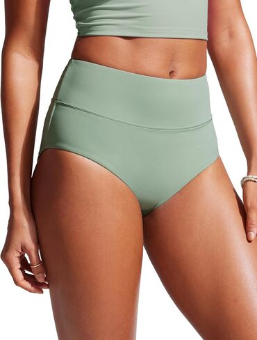 CRZ YOGA Womens High Waisted Bikini Bottom Full Coverage Tummy Control Bathing Suit Wide Waistband Swimsuit Swim Briefs in Saudi Arabia