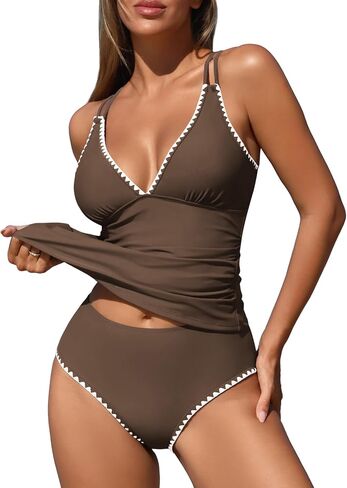 Zaful Womens Tankini Swimsuits v الرقبة دفع أعلى السباحة بلوك بلوك التحكم في البطن in Kuwait