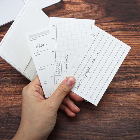 Mogoostry A8 5-Hole Punched Refill Paper, 3 Pack A8 Size Mini Binder Filler Paper, Lined Grid Blank Paper Planner Refills Loose Leaf Paper Inserts, 40 Sheets Per Pack, Total 120 Sheets in Kuwait