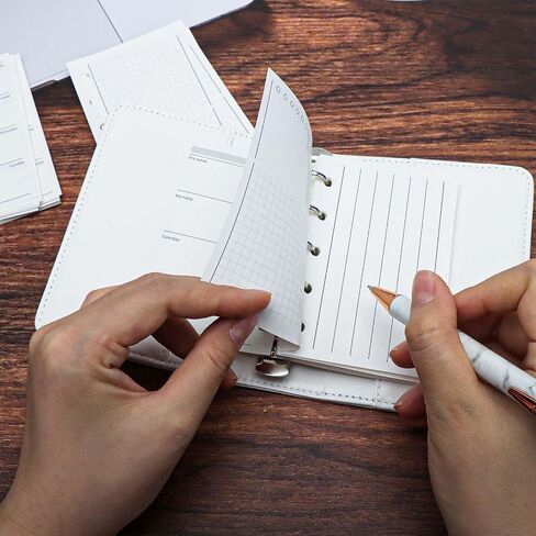 Mogoostry A8 5-Hole Punched Refill Paper, 3 Pack A8 Size Mini Binder Filler Paper, Lined Grid Blank Paper Planner Refills Loose Leaf Paper Inserts, 40 Sheets Per Pack, Total 120 Sheets in Kuwait