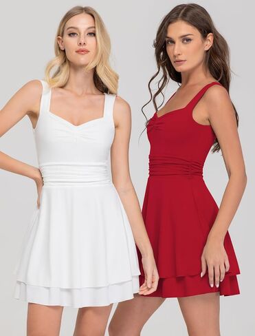 IWD Women's Square Neck Sleeveless Mini Dress Ruched Waist Tiered Ruffle Hem A Line Short Dresses in Saudi Arabia