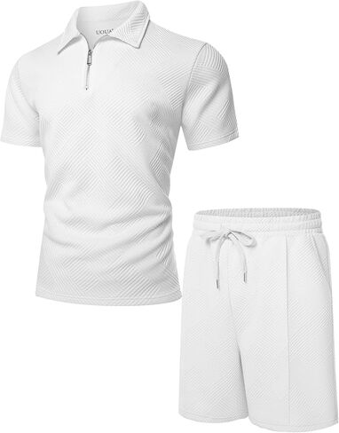 UOUA Mens Summer Track Suits 2 Piece Shorts Sets Short Sleeve Sweatsuit Outfits 1/4 Zip Golf Polo Shirts Loungewear in Saudi Arabia