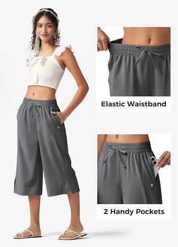 Willit Women's Swim Capris Pants Wide Leg Beach Board Swimming Bathing Quick Dry Lightweight UPF50+ Pockets in Kuwait