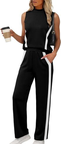 XIEERDUO Two Piece Sets for Women Summer Outfits Travel Mock Neck Lounge Sets Wide Leg Pants Beach Vacation Clothes in Saudi Arabia