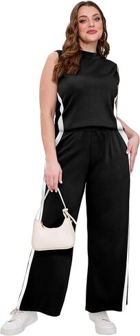 XIEERDUO Two Piece Sets for Women Summer Outfits Travel Mock Neck Lounge Sets Wide Leg Pants Beach Vacation Clothes in Saudi Arabia