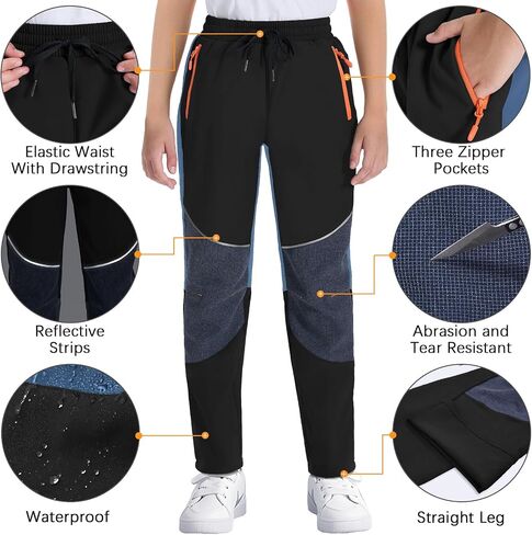 Kids Pants Quick Dry Hiking Outdoor Lightweight Uniform Pants for Boys Girls Joggers with 3 Zipper Pockets in Saudi Arabia