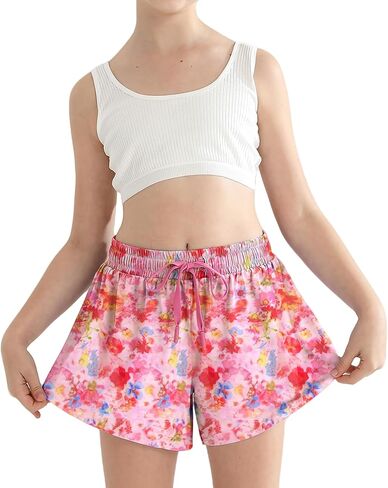 الفتيات Skorts Flowy Butterfly Shorts SPANDEX 2 في 1 مع تنورة جيب للأطفال التنس ، الرياضية ، الجري من 5 إلى 13 سنة in Kuwait