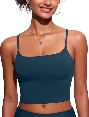 CRZ YOGA Womens Scoop Neck Bikini Tops U Back Longline Swimsuit Adjustable Spaghetti Straps Bathing Suit Crop Tankini in Saudi Arabia