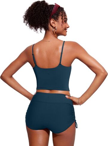 CRZ YOGA Womens Scoop Neck Bikini Tops U Back Longline Swimsuit Adjustable Spaghetti Straps Bathing Suit Crop Tankini in Saudi Arabia
