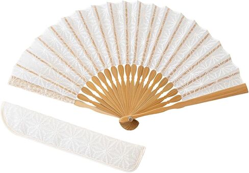 Elegant Sheer Silk Folding Fan with Intricate Embroidery, 8.27 inch, Made in Japan in Saudi Arabia