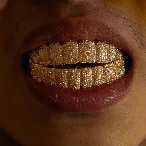 Gold Teeth Grillz Hip Hop Punk Style Copper Plated 18K Gold Inlaid Gorgeous shine Zircon Teeth Grilz Grills Orthodontics Halloween Night Party Shining Choice Numerous zircons in Saudi Arabia
