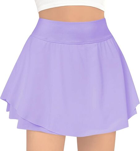 B&GCozy Girls Tennis Skirt, Double Ruffle Golf Running Yoga Workout Skorts with Pockets, Black 8-9 Years in Kuwait