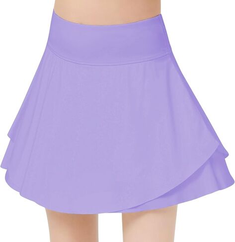 B&GCozy Girls Tennis Skirt, Double Ruffle Golf Running Yoga Workout Skorts with Pockets, Black 8-9 Years in Kuwait