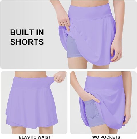 B&GCozy Girls Tennis Skirt, Double Ruffle Golf Running Yoga Workout Skorts with Pockets, Black 8-9 Years in Kuwait
