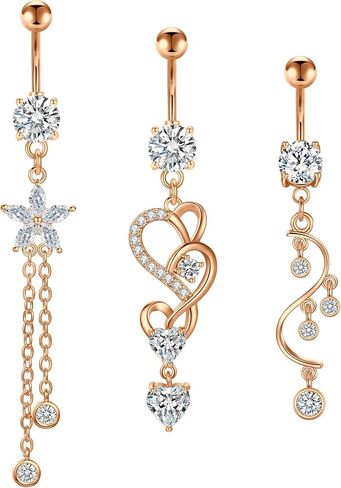 زر Longita BELLY RING RING BELLY BELLY RINGS FARLING BELLY BELLY BUNTER BLACKER BELLY BELTY RING SURCICAL STEMICAL ROSE ROSE BELLY BELLY BEYLY BEITE in Kuwait