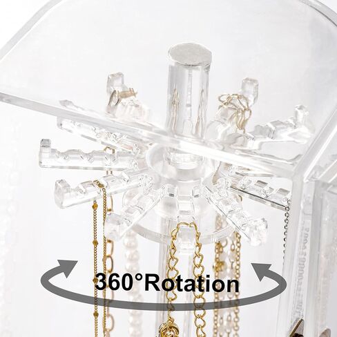 Necklace Holder, Acrylic Jewelry Organizer with 24 Hooks, Rotation Clear Necklaces Pendant Display Case Stand, Dust-proof Velvet Tray Hanging Rack Storage for Earrings Rings in Saudi Arabia