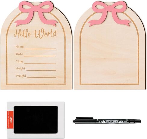 علامة إعلان ميلاد R Horse Baby - علامة ولادة من الخشبية ثلاثية الأبعاد مع قلم العلامة ليد الطفل وآثار أقدام ، علامة إعلان اسم Coquette White Bow Nameborn مع وسادة Ink for للجنسين استحمام الطفل in Kuwait