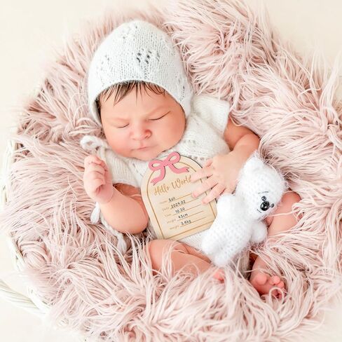 علامة إعلان ميلاد R Horse Baby - علامة ولادة من الخشبية ثلاثية الأبعاد مع قلم العلامة ليد الطفل وآثار أقدام ، علامة إعلان اسم Coquette White Bow Nameborn مع وسادة Ink for للجنسين استحمام الطفل in Kuwait