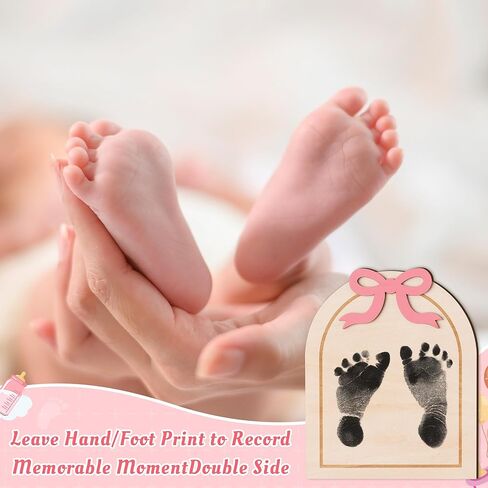 علامة إعلان ميلاد R Horse Baby - علامة ولادة من الخشبية ثلاثية الأبعاد مع قلم العلامة ليد الطفل وآثار أقدام ، علامة إعلان اسم Coquette White Bow Nameborn مع وسادة Ink for للجنسين استحمام الطفل in Kuwait
