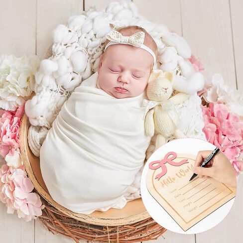 علامة إعلان ميلاد R Horse Baby - علامة ولادة من الخشبية ثلاثية الأبعاد مع قلم العلامة ليد الطفل وآثار أقدام ، علامة إعلان اسم Coquette White Bow Nameborn مع وسادة Ink for للجنسين استحمام الطفل in Kuwait