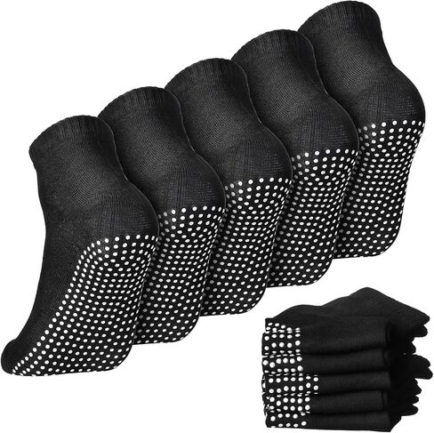 Geyoga 5 Pairs Men Non Slip Socks Women Anti Skid Slipper Barre Socks with Cushion Unisex for Yoga Pilates Barre Home Workout in Saudi Arabia