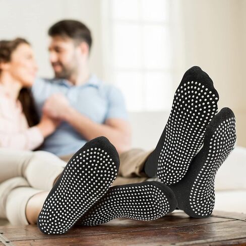 Geyoga 5 Pairs Men Non Slip Socks Women Anti Skid Slipper Barre Socks with Cushion Unisex for Yoga Pilates Barre Home Workout in Saudi Arabia