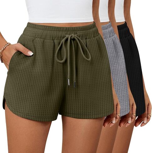 RIYIPER 3 Pack Waffle Waffle Shorts Cotton Cotton Dring Lounge Summer Comfy Shorts مع جيوب in Kuwait