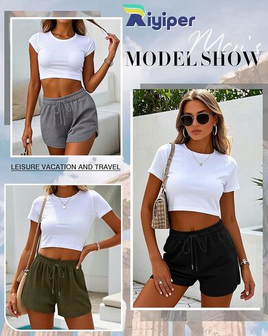 RIYIPER 3 Pack Waffle Waffle Shorts Cotton Cotton Dring Lounge Summer Comfy Shorts مع جيوب in Kuwait