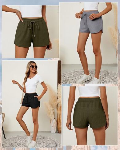 RIYIPER 3 Pack Waffle Waffle Shorts Cotton Cotton Dring Lounge Summer Comfy Shorts مع جيوب in Kuwait