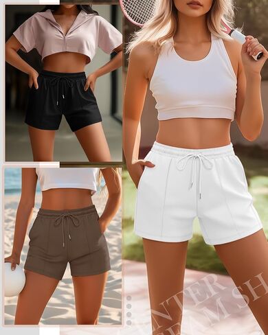 Neer 3 Pack Women's Sweat Shorts, Casual Drawstring Athletic Shorts Summer Lounge Loose Solid Active Short Pants with Pockets in Saudi Arabia