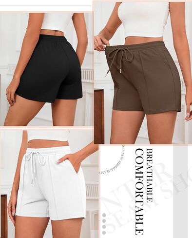 Neer 3 Pack Women's Sweat Shorts, Casual Drawstring Athletic Shorts Summer Lounge Loose Solid Active Short Pants with Pockets in Saudi Arabia