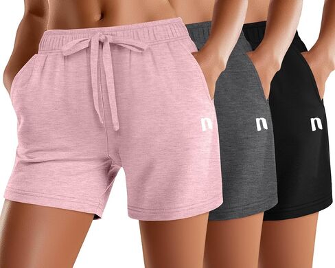 شورتات عرق نسائية Neer 3 Pack ، شورتات قطنية صيفية مع قعقان الركض الرياضية غير الرسمية الجيب in Kuwait