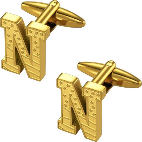 HAWSON Initial Cufflinks for Men with USA Flag Design, 18K Gold Letter Monogram Cuff Links Suits Shirt Studs for Wedding Party in Saudi Arabia