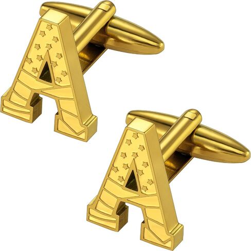 HAWSON Initial Cufflinks for Men with USA Flag Design, 18K Gold Letter Monogram Cuff Links Suits Shirt Studs for Wedding Party in Saudi Arabia