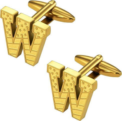 HAWSON Initial Cufflinks for Men with USA Flag Design, 18K Gold Letter Monogram Cuff Links Suits Shirt Studs for Wedding Party in Saudi Arabia