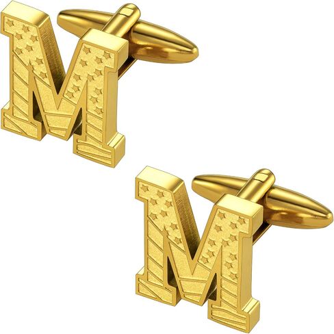 HAWSON Initial Cufflinks for Men with USA Flag Design, 18K Gold Letter Monogram Cuff Links Suits Shirt Studs for Wedding Party in Saudi Arabia
