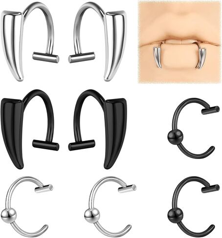ZS Stainless Steel Fake Lip Ring Vampire Teeth Ring, Adjustable Fake Lip Piercing Non-Piercing Lip Cuff Ear Cuff Earrings Fake Septum Nose Piercing Jewelry For Women Men in Saudi Arabia